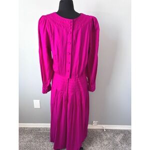 Plaza South for Katie Lee Hot Pink Rayon Button Front Midi Dress Size 14